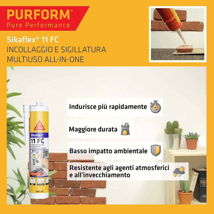 Sika - Sikaflex 11 FC Purform Grey, Polyurethane sealing adhesive ml. 300 box of 12 pcs.