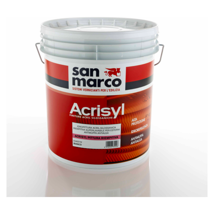 San Marco - Acrisyl White filler paint Super washable acrylic-siloxane water-based paint for exteriors anti-mold anti-algae 
