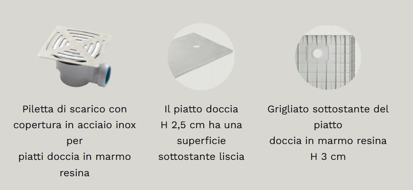 Tamanaco - Piatto Doccia  Rettangolare mod. Flat in marmo resina, H25 mm con piletta di scarico