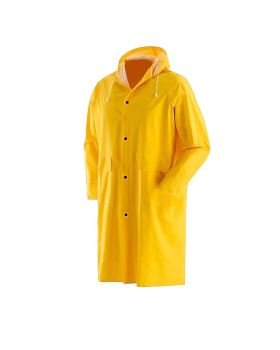 Maurer - Impermeabile lungo con cappuccio antipioggia da lavoro giallo