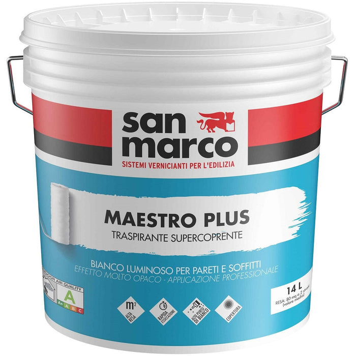 San Marco - Maestro Plus Idropittura Traspirante Supercoprente Per Interni Rapida Essiccazione, Bianco