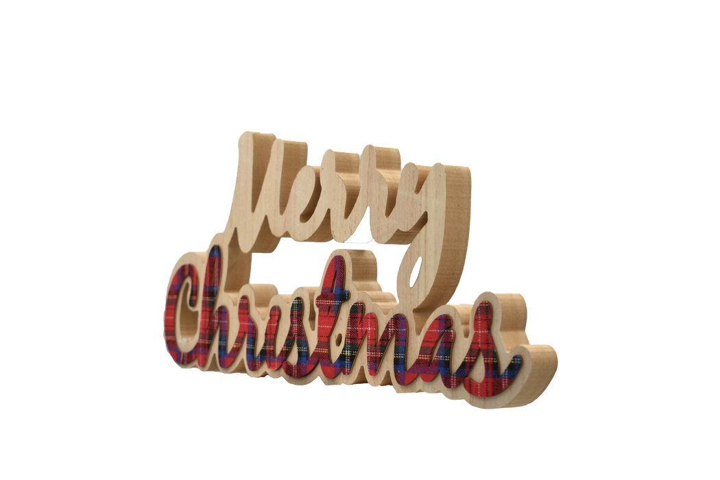 Mercury Home - Scritta decorativa Merry Christmas in legno effetto scozzese