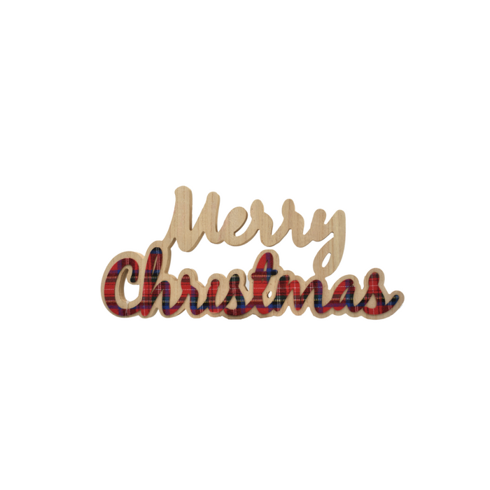 Mercury Home - Scritta decorativa Merry Christmas in legno effetto scozzese