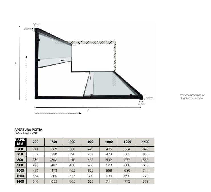 Tamanaco - Box doccia H. 200 con ante scorrevoli reversibile mod. Rapid cristallo 6 mm trasparente, finitura Nero Matt