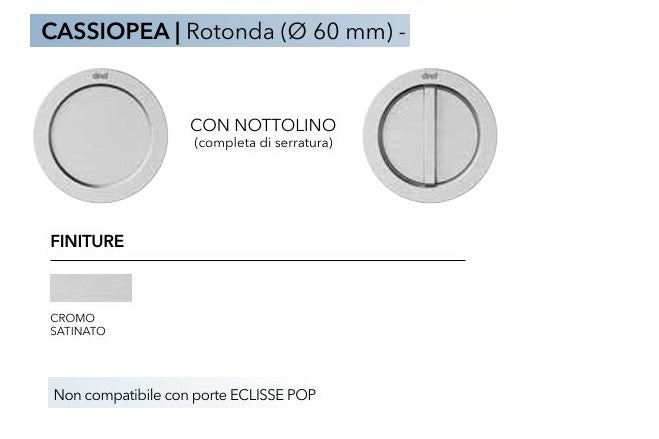 Eclisse - Kit di chiusura con nottolino cromo satinato mod. Cassiopea per ante scorrevoli in legno
