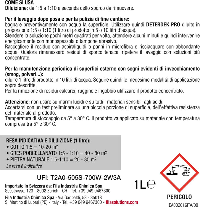 Fila - Deterdek Pro lt. 1 e lt. 5 detergente per pulizia fine cantiere