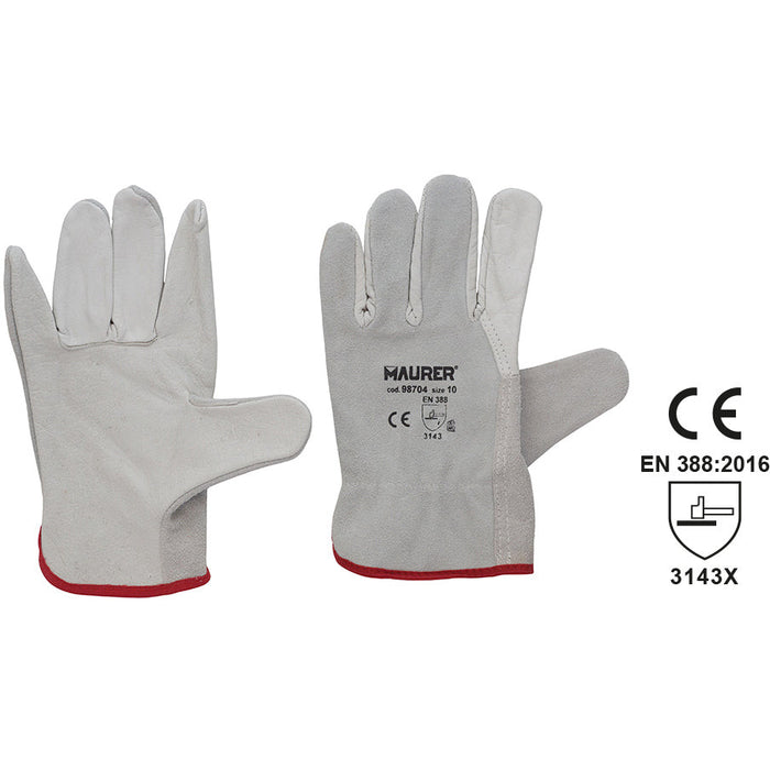 Maurer - Driver full grain leather work gloves Size 10