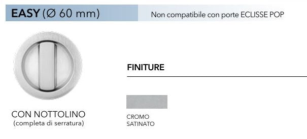 Eclisse - Kit di chiusura con nottolino cromo satinato mod. Easy per ante scorrevoli in legno