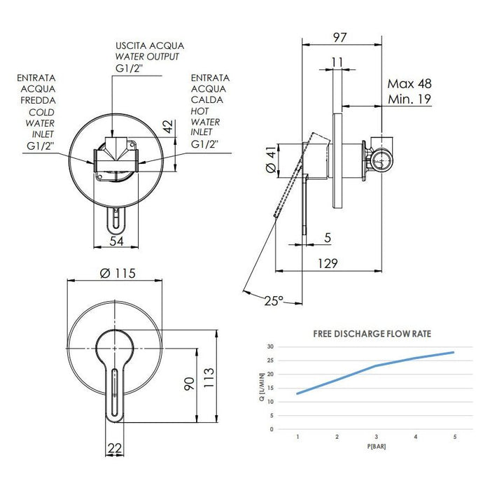 Daniel Rubinetterie - Miscelatore monocomando a incasso per doccia Smart SR602CR