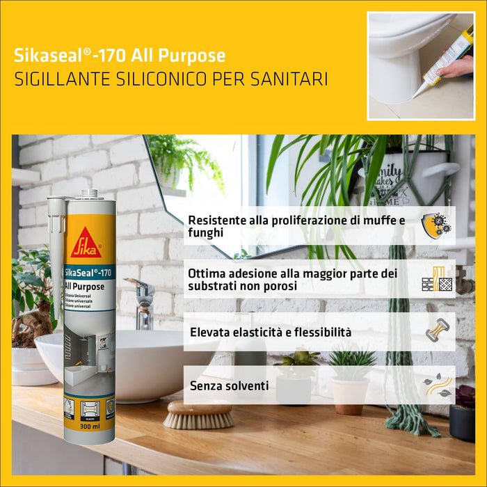 Sika - SikaSeal-170 sigillante siliconico per sanitari bianco e trasparente ml. 300
