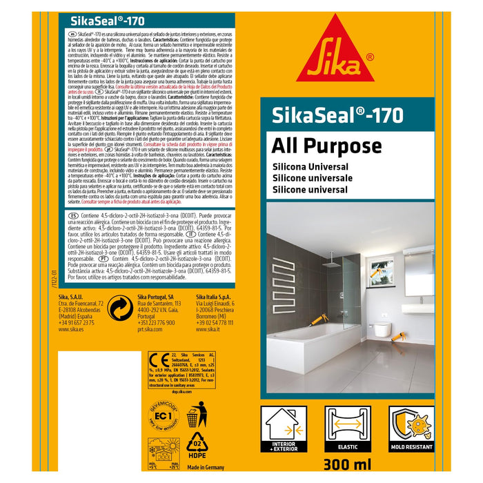 Sika - SikaSeal-170 sigillante siliconico per sanitari bianco e trasparente ml. 300