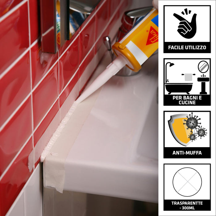 Sika - SikaSeal-170 sigillante siliconico per sanitari bianco e trasparente ml. 300