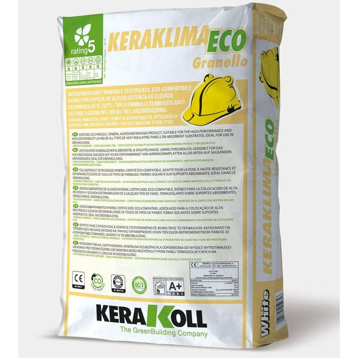 Keraklima Eco Granello Kerakoll Adesivo e rasante bianco minerale eco-compatibile per posa dei pannelli 25 Kg - Colla per piastrelle